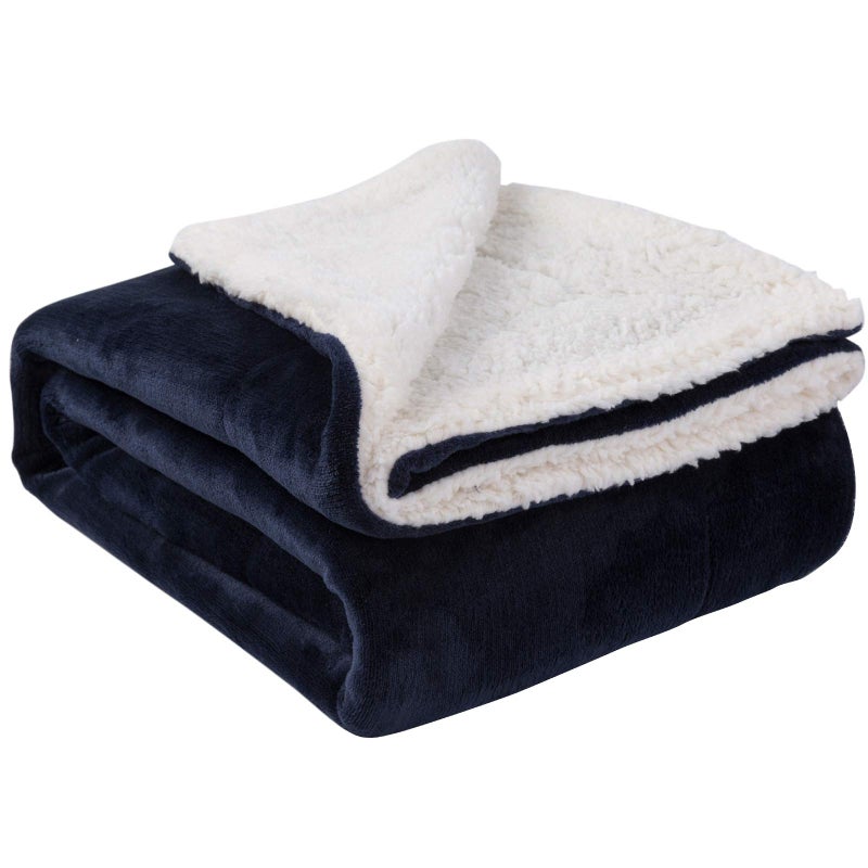 NANPIPER Sherpa Blankets Navy Blue - Image 1